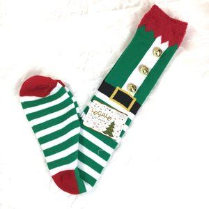 Christmas Bells Elf green white stripe Knee Socks  NWT